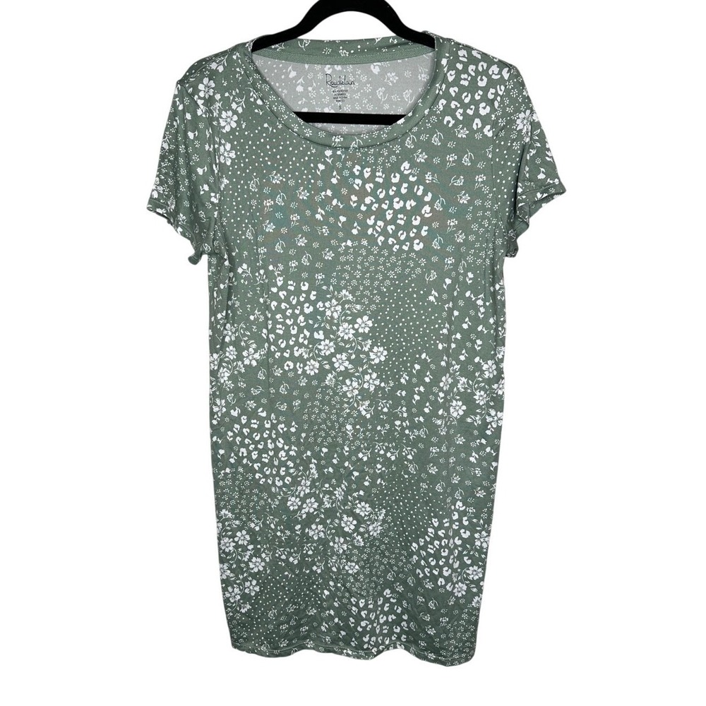 Roudelain Whisper Luxe Sleep Dress Small Green White Botanical Floral Nightshirt
